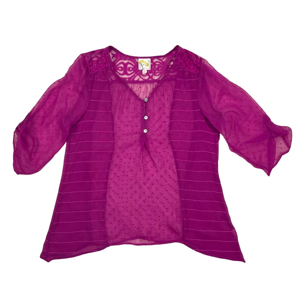 Fig and Flower Chiffon Blouse 3/4 Sleeve Magenta S